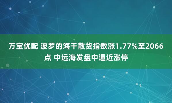 万宝优配 波罗的海干散货指数涨1.77%至2066点 中远海发盘中逼近涨停